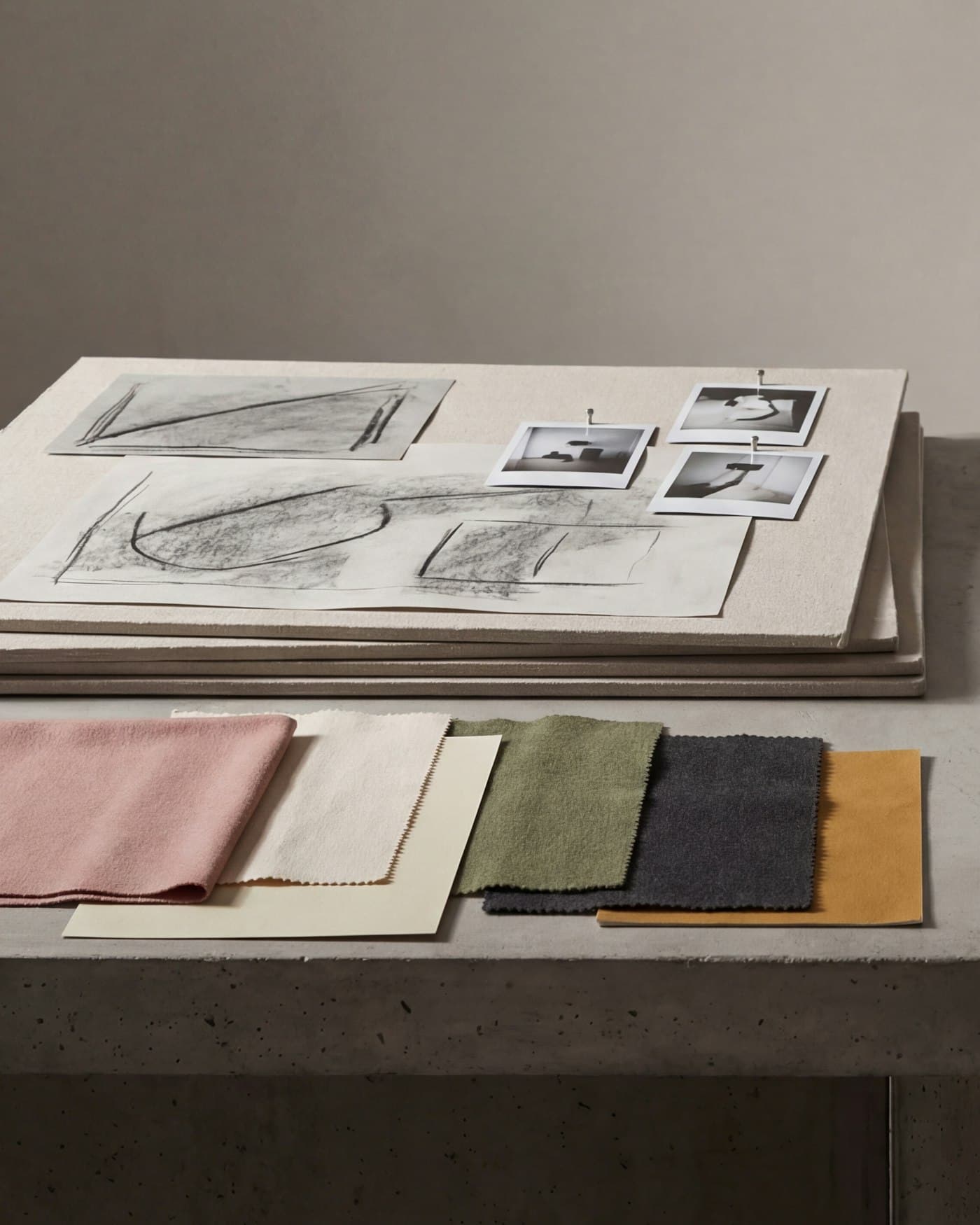 Espresso wool draped on a studio table